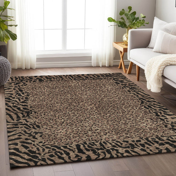 HomeRoots 5' Bold Brown Animal Print Area Rug for Indoor & Outdoor Use – Durable, Washable & Stylish Design 9' X 12' 607636