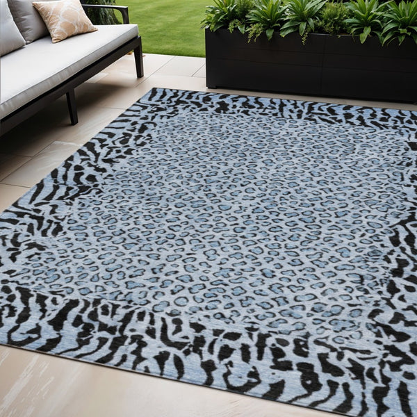 HomeRoots 5' Blue Animal Print Washable Area Rug - Stylish, Durable Accent for Indoor and Outdoor Spaces 5' X 8' 607639