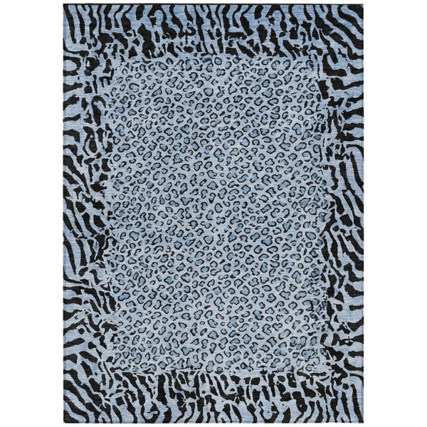 HomeRoots 5' Blue Animal Print Washable Area Rug - Stylish, Durable Accent for Indoor and Outdoor Spaces 5' X 8' 607639