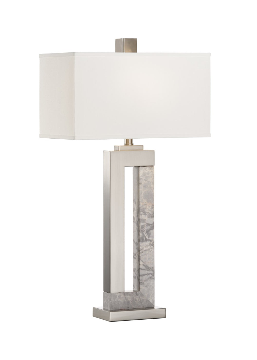 Wildwood Jaxon Sculptural Table Lamp With Natural Gray Marble Base & Brushed Nickel Accents, Compact Elegance 60764