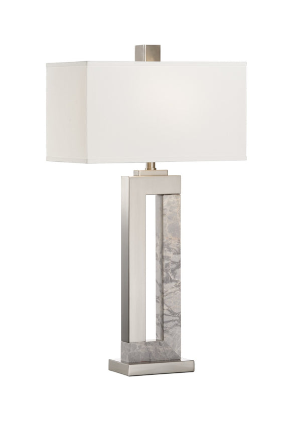 Wildwood Jaxon Sculptural Table Lamp With Natural Gray Marble Base & Brushed Nickel Accents, Compact Elegance 60764
