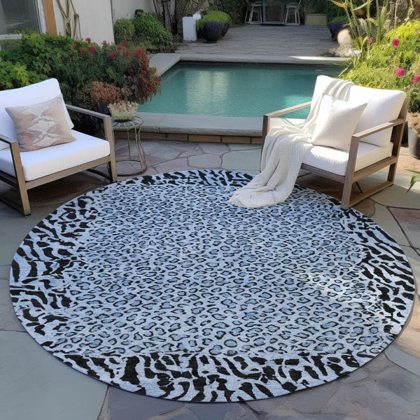 HomeRoots 5' Blue Animal Print Washable Area Rug - Stylish, Durable Accent for Indoor and Outdoor Spaces 8' Round 607640