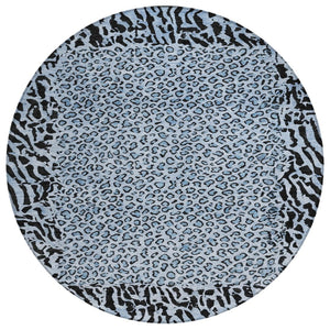 HomeRoots 5' Blue Animal Print Washable Area Rug - Stylish, Durable Accent for Indoor and Outdoor Spaces 8' Round 607640