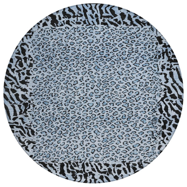 HomeRoots 5' Blue Animal Print Washable Area Rug - Stylish, Durable Accent for Indoor and Outdoor Spaces 8' Round 607640