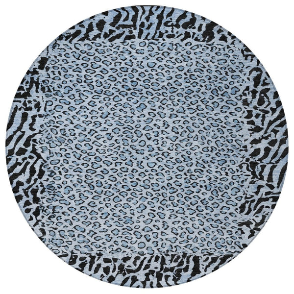 HomeRoots 5' Blue Animal Print Washable Area Rug - Stylish, Durable Accent for Indoor and Outdoor Spaces 8' Round 607640