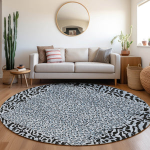 HomeRoots 5' Blue Animal Print Washable Area Rug - Stylish, Durable Accent for Indoor and Outdoor Spaces 8' Round 607640