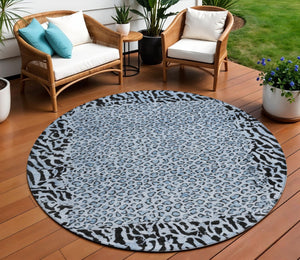 HomeRoots 5' Blue Animal Print Washable Area Rug - Stylish, Durable Accent for Indoor and Outdoor Spaces 8' Round 607640