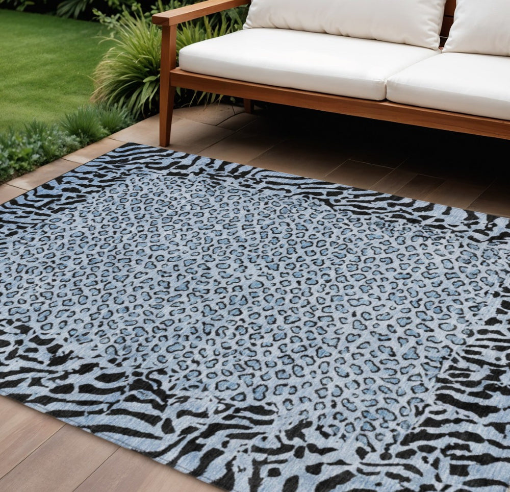 HomeRoots 5' Blue Animal Print Washable Area Rug - Stylish, Durable Accent for Indoor and Outdoor Spaces 8' X 10' 607641