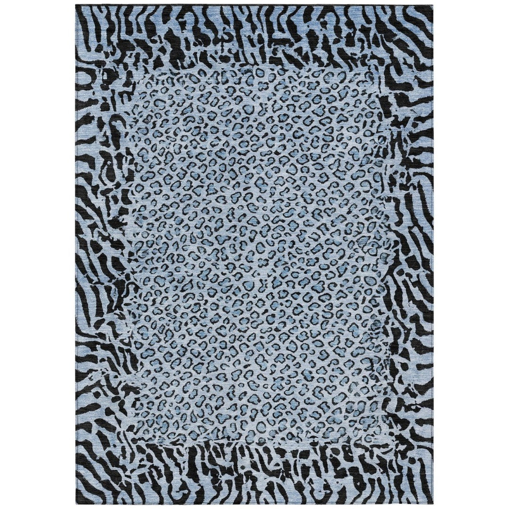 HomeRoots 5' Blue Animal Print Washable Area Rug - Stylish, Durable Accent for Indoor and Outdoor Spaces 8' X 10' 607641
