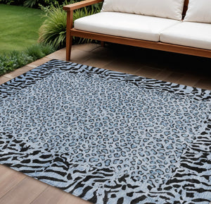 HomeRoots 5' Blue Animal Print Washable Area Rug - Stylish, Durable Accent for Indoor and Outdoor Spaces 9' X 12' 607642