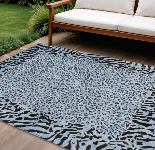 HomeRoots 5' Blue Animal Print Washable Area Rug - Stylish, Durable Accent for Indoor and Outdoor Spaces 9' X 12' 607642