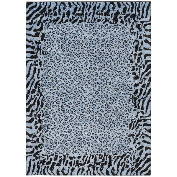 HomeRoots 5' Blue Animal Print Washable Area Rug - Stylish, Durable Accent for Indoor and Outdoor Spaces 9' X 12' 607642