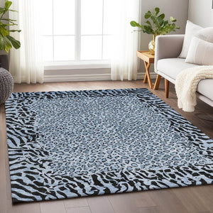 HomeRoots 5' Blue Animal Print Washable Area Rug - Stylish, Durable Accent for Indoor and Outdoor Spaces 9' X 12' 607642