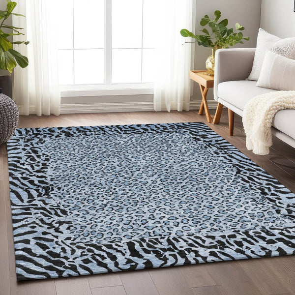 HomeRoots 5' Blue Animal Print Washable Area Rug - Stylish, Durable Accent for Indoor and Outdoor Spaces 10' X 14' 607643