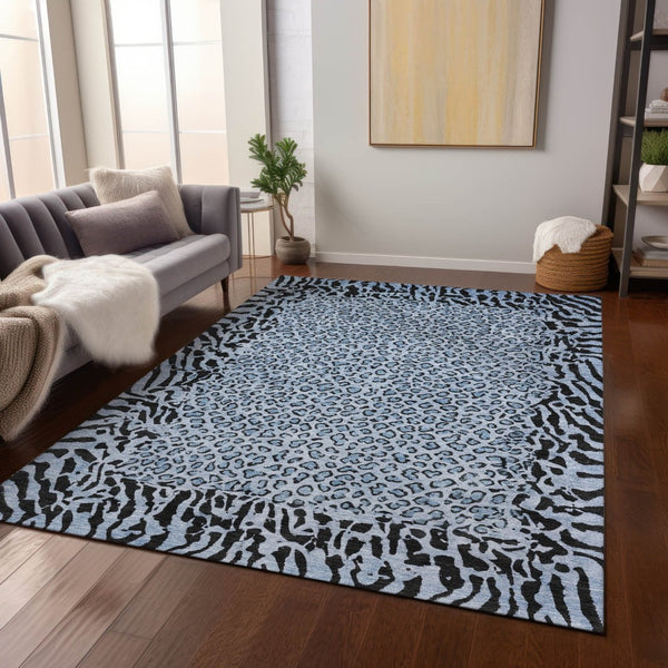 HomeRoots 5' Blue Animal Print Washable Area Rug - Stylish, Durable Accent for Indoor and Outdoor Spaces 10' X 14' 607643