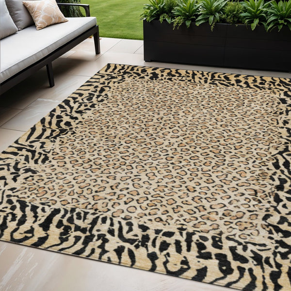 HomeRoots 5' Gold Animal Print Area Rug - Stylish, Durable, Machine Washable for Indoor and Outdoor Spaces 5' X 8' 607645