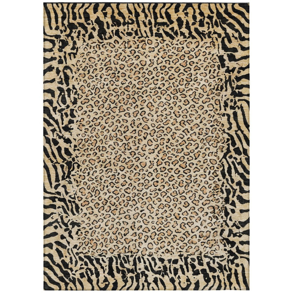 HomeRoots 5' Gold Animal Print Area Rug - Stylish, Durable, Machine Washable for Indoor and Outdoor Spaces 5' X 8' 607645
