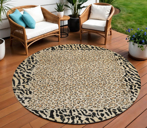 HomeRoots 5' Gold Animal Print Area Rug - Stylish, Durable, Machine Washable for Indoor and Outdoor Spaces 8' Round 607646