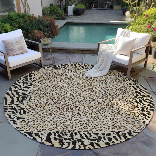HomeRoots 5' Gold Animal Print Area Rug - Stylish, Durable, Machine Washable for Indoor and Outdoor Spaces 8' Round 607646