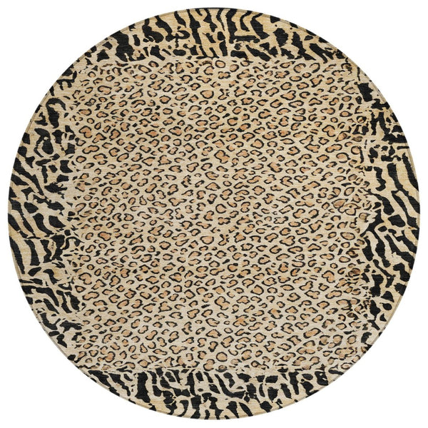 HomeRoots 5' Gold Animal Print Area Rug - Stylish, Durable, Machine Washable for Indoor and Outdoor Spaces 8' Round 607646