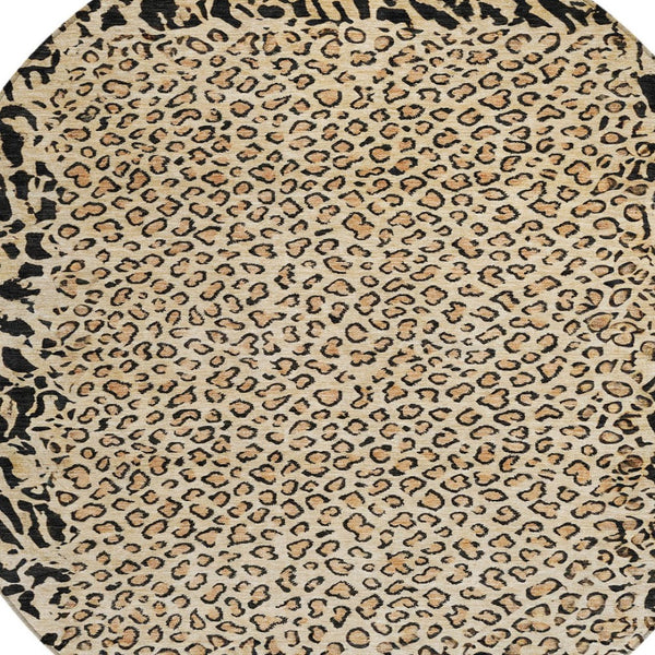 HomeRoots 5' Gold Animal Print Area Rug - Stylish, Durable, Machine Washable for Indoor and Outdoor Spaces 8' Round 607646