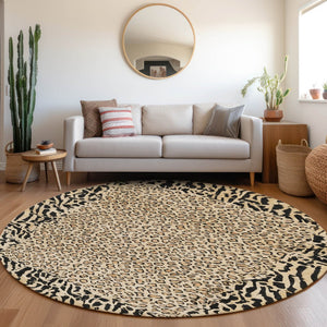 HomeRoots 5' Gold Animal Print Area Rug - Stylish, Durable, Machine Washable for Indoor and Outdoor Spaces 8' Round 607646