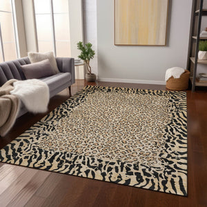 HomeRoots 5' Gold Animal Print Area Rug - Stylish, Durable, Machine Washable for Indoor and Outdoor Spaces 9' X 12' 607648