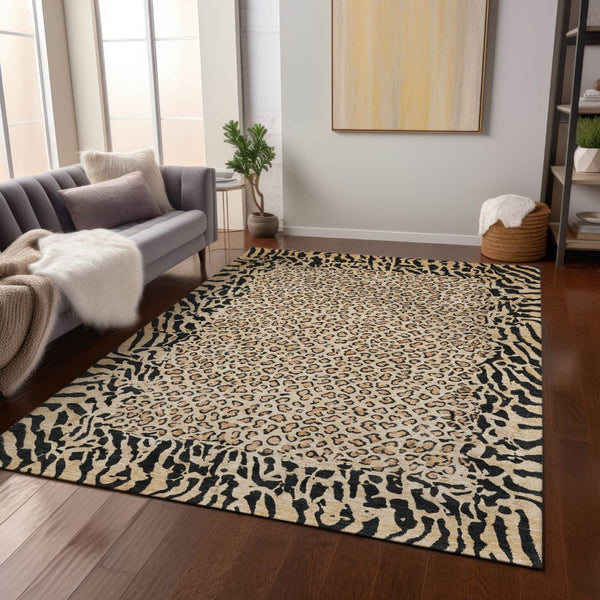 HomeRoots 5' Gold Animal Print Area Rug - Stylish, Durable, Machine Washable for Indoor and Outdoor Spaces 9' X 12' 607648