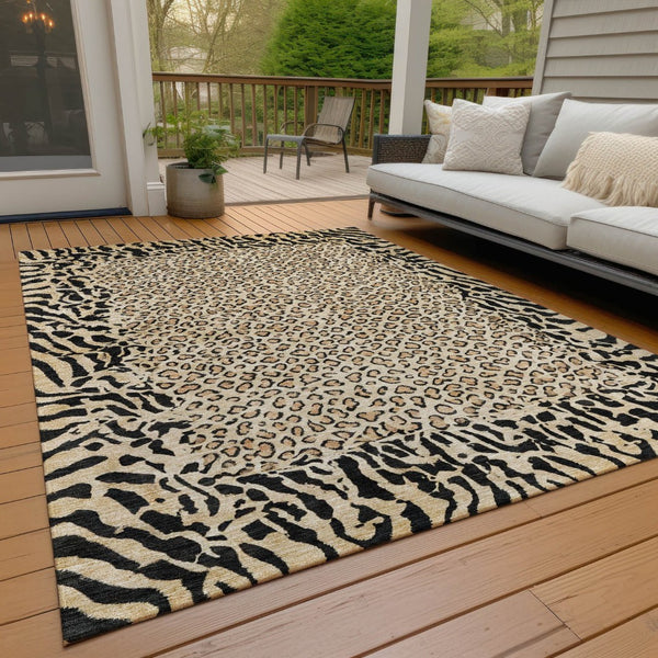 HomeRoots 5' Gold Animal Print Area Rug - Stylish, Durable, Machine Washable for Indoor and Outdoor Spaces 9' X 12' 607648