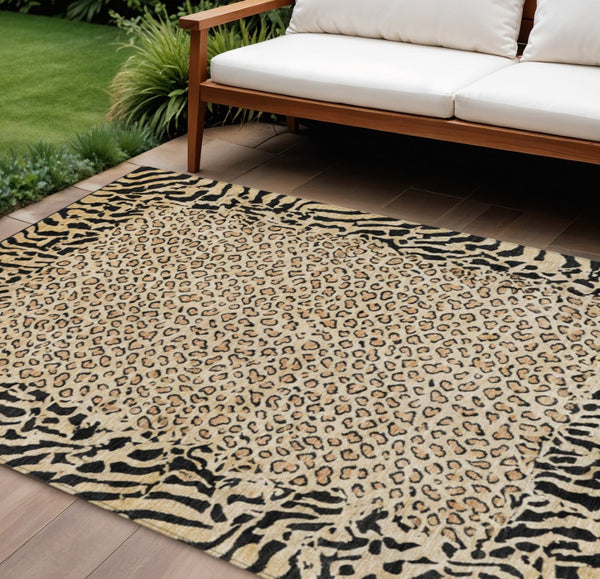 HomeRoots 5' Gold Animal Print Area Rug - Stylish, Durable, Machine Washable for Indoor and Outdoor Spaces 10' X 14' 607649