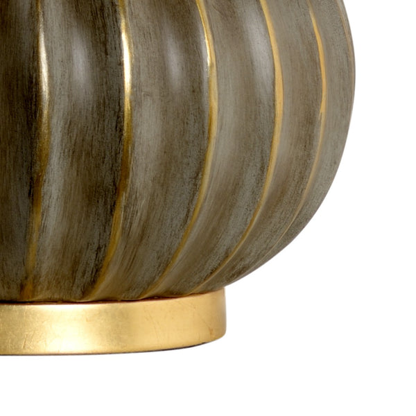 Wildwood Oliver Ceramic Gourd Lamp In Aged Gray With Antique Gold Leaf Trim — 29.5" Elegant Ambient Lighting 60765