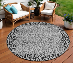 HomeRoots 5' Gray Animal Print Washable Area Rug - Stylish, Durable, and Easy-Clean for Indoor/Outdoor Use 8' Round 607652
