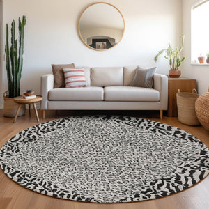 HomeRoots 5' Gray Animal Print Washable Area Rug - Stylish, Durable, and Easy-Clean for Indoor/Outdoor Use 8' Round 607652