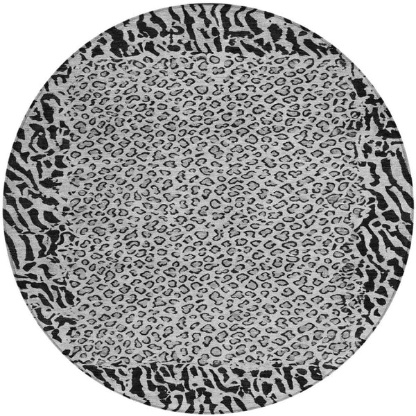 HomeRoots 5' Gray Animal Print Washable Area Rug - Stylish, Durable, and Easy-Clean for Indoor/Outdoor Use 8' Round 607652
