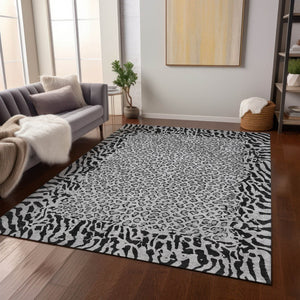 HomeRoots 5' Gray Animal Print Washable Area Rug - Stylish, Durable, and Easy-Clean for Indoor/Outdoor Use 8' X 10' 607653