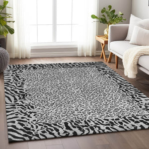 HomeRoots 5' Gray Animal Print Washable Area Rug - Stylish, Durable, and Easy-Clean for Indoor/Outdoor Use 9' X 12' 607654