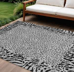 HomeRoots 5' Gray Animal Print Washable Area Rug - Stylish, Durable, and Easy-Clean for Indoor/Outdoor Use 10' X 14' 607655