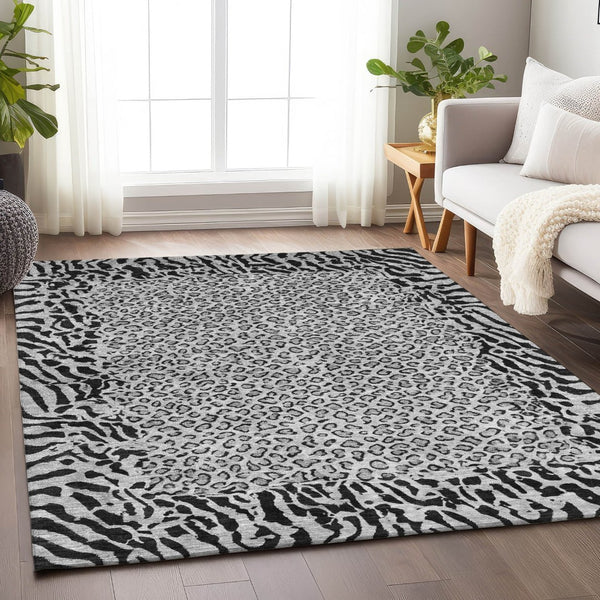 HomeRoots 5' Gray Animal Print Washable Area Rug - Stylish, Durable, and Easy-Clean for Indoor/Outdoor Use 10' X 14' 607655