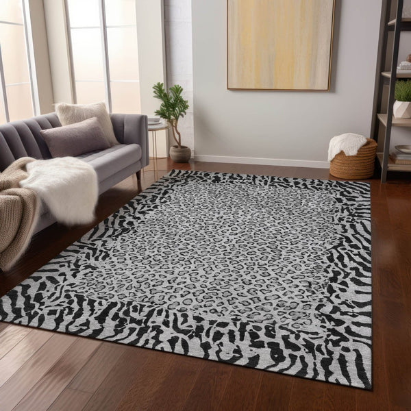HomeRoots 5' Gray Animal Print Washable Area Rug - Stylish, Durable, and Easy-Clean for Indoor/Outdoor Use 10' X 14' 607655