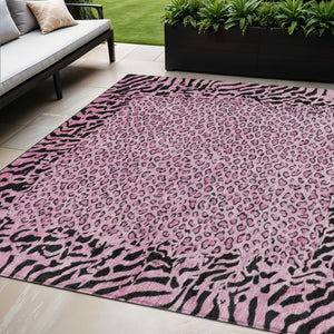 HomeRoots 5' Pink Animal Print Rug - Stylish Washable Indoor/Outdoor Area Rug for Modern Homes & Patios 5' X 8' 607657