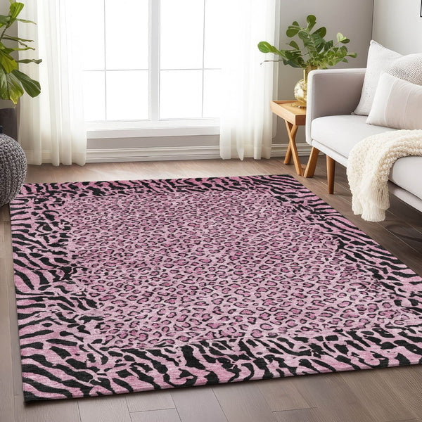 HomeRoots 5' Pink Animal Print Rug - Stylish Washable Indoor/Outdoor Area Rug for Modern Homes & Patios 5' X 8' 607657