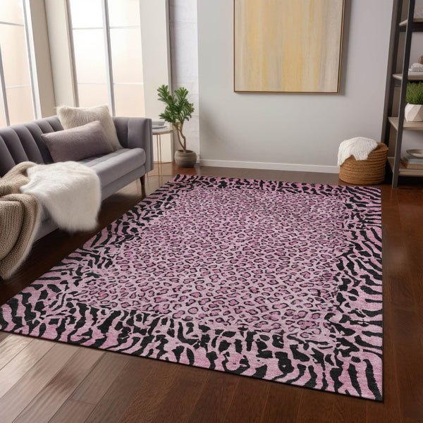 HomeRoots 5' Pink Animal Print Rug - Stylish Washable Indoor/Outdoor Area Rug for Modern Homes & Patios 5' X 8' 607657