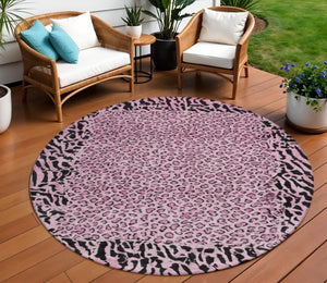 HomeRoots 5' Pink Animal Print Rug - Stylish Washable Indoor/Outdoor Area Rug for Modern Homes & Patios 8' Round 607658
