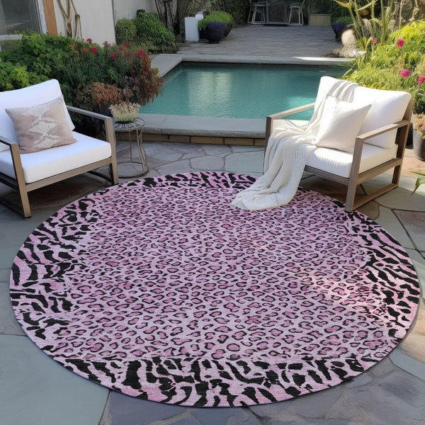 HomeRoots 5' Pink Animal Print Rug - Stylish Washable Indoor/Outdoor Area Rug for Modern Homes & Patios 8' Round 607658