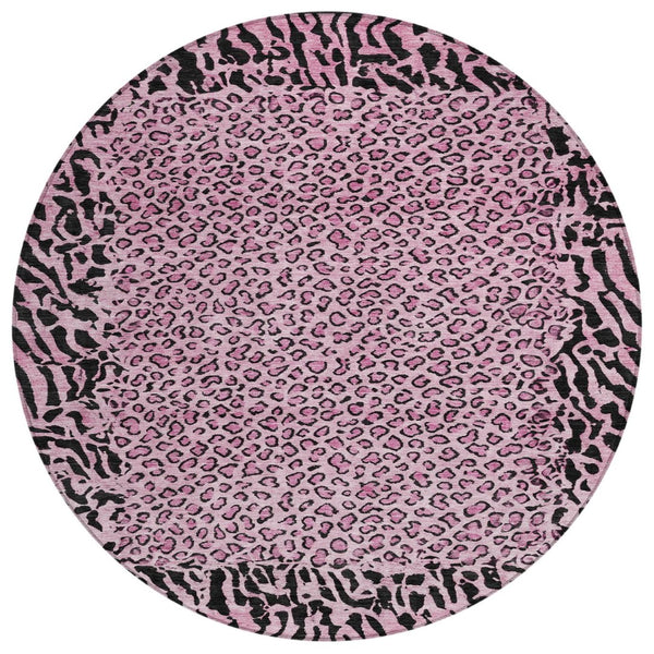 HomeRoots 5' Pink Animal Print Rug - Stylish Washable Indoor/Outdoor Area Rug for Modern Homes & Patios 8' Round 607658