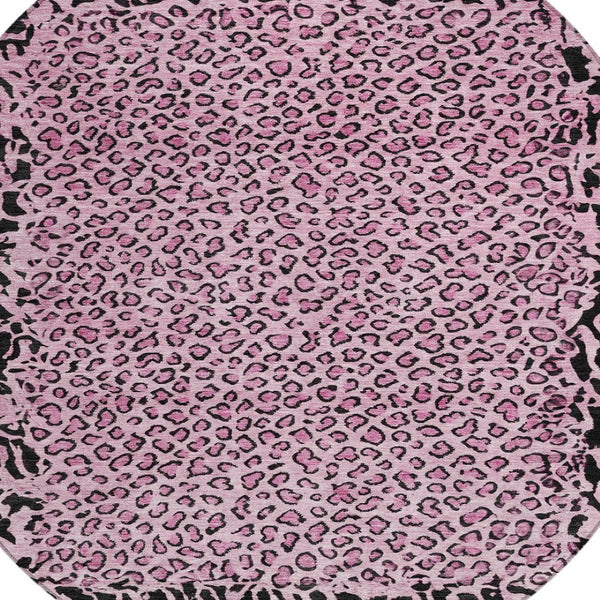 HomeRoots 5' Pink Animal Print Rug - Stylish Washable Indoor/Outdoor Area Rug for Modern Homes & Patios 8' Round 607658