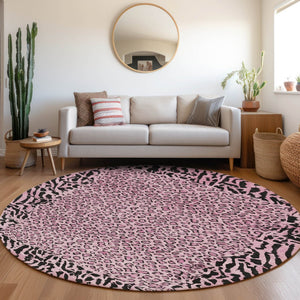 HomeRoots 5' Pink Animal Print Rug - Stylish Washable Indoor/Outdoor Area Rug for Modern Homes & Patios 8' Round 607658