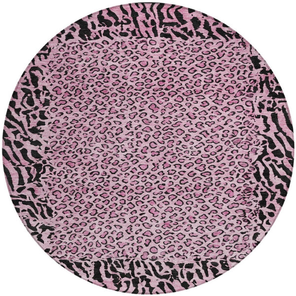 HomeRoots 5' Pink Animal Print Rug - Stylish Washable Indoor/Outdoor Area Rug for Modern Homes & Patios 8' Round 607658