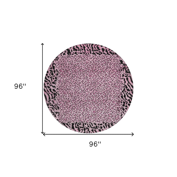 HomeRoots 5' Pink Animal Print Rug - Stylish Washable Indoor/Outdoor Area Rug for Modern Homes & Patios 8' Round 607658