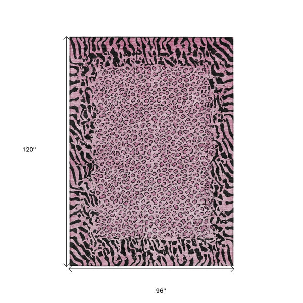 HomeRoots 5' Pink Animal Print Rug - Stylish Washable Indoor/Outdoor Area Rug for Modern Homes & Patios 8' X 10' 607659